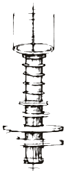 Transparent detail of disc column from al-Jazari scribe clock mechanism